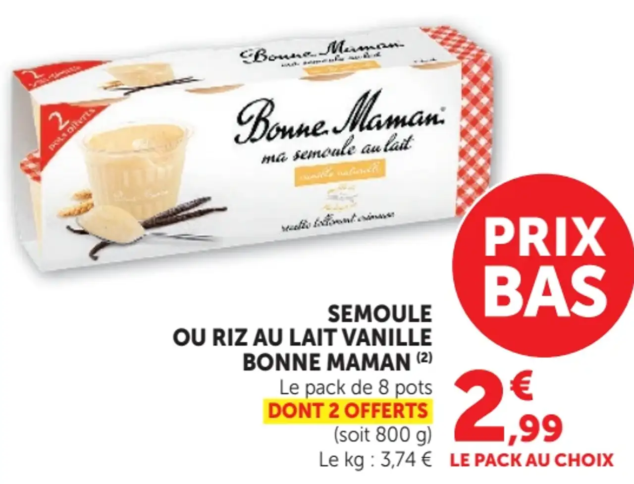 Semoule ou riz au lait vanille Bonne Maman