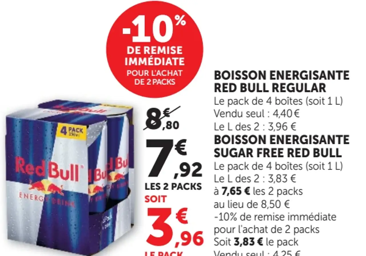 BOISSON ENERGISANTE RED BULL REGULAR ou SUGAR FREE RED BULL