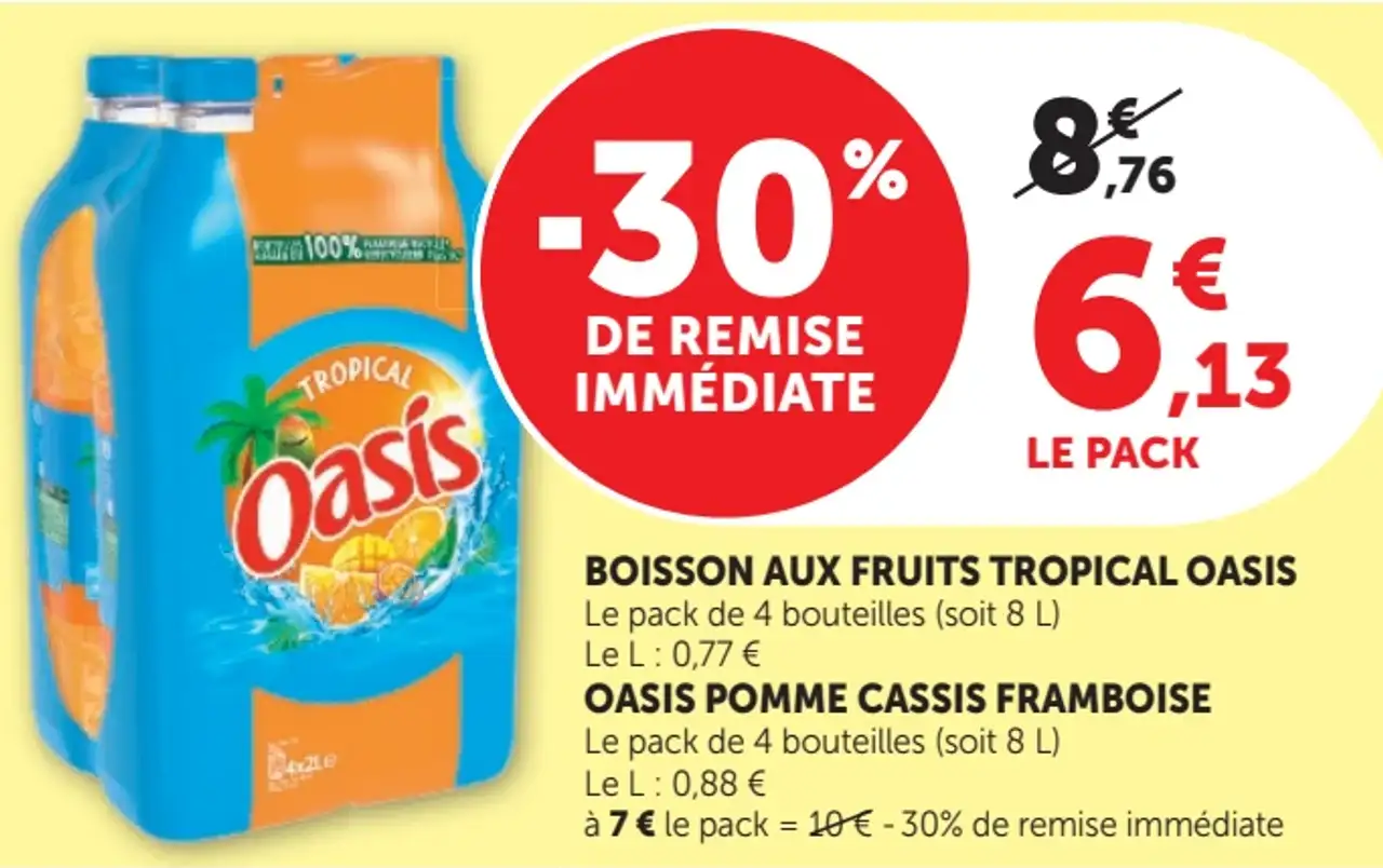 BOISSON AUX FRUITS TROPICAL OASIS ou OASIS POMME CASSIS FRAMBOISE