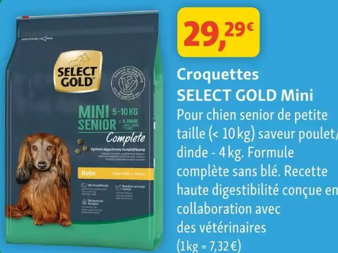 Croquettes SELECT GOLD Mini Pour chien senior de petite taille (< 10 kg) saveur poulet/dinde - 4 kg