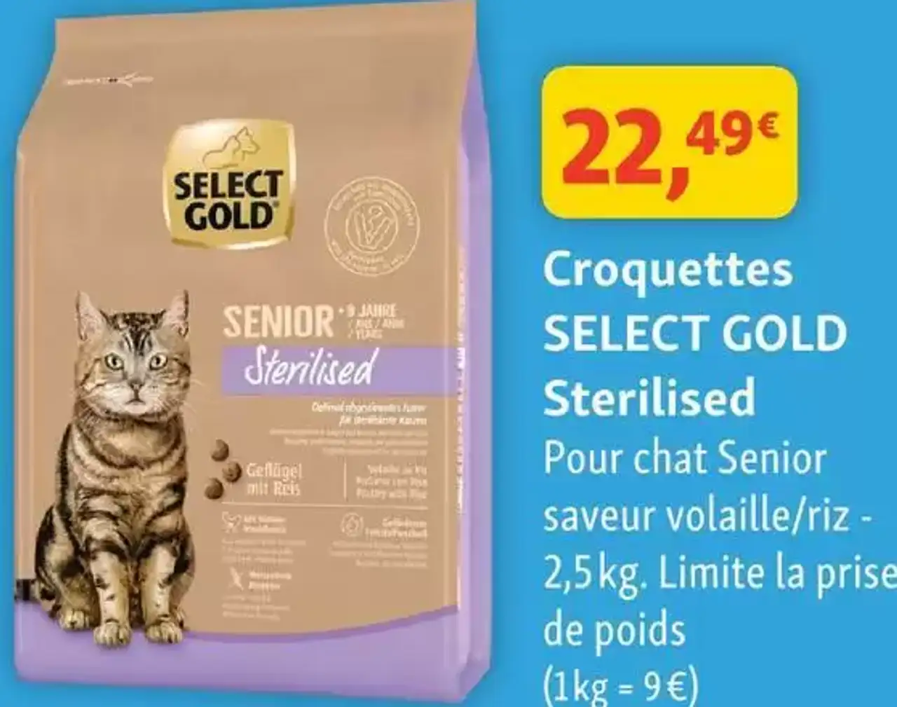 Croquettes SELECT GOLD Sterilised Pour chat Senior saveur volaille/riz - 2,5 kg