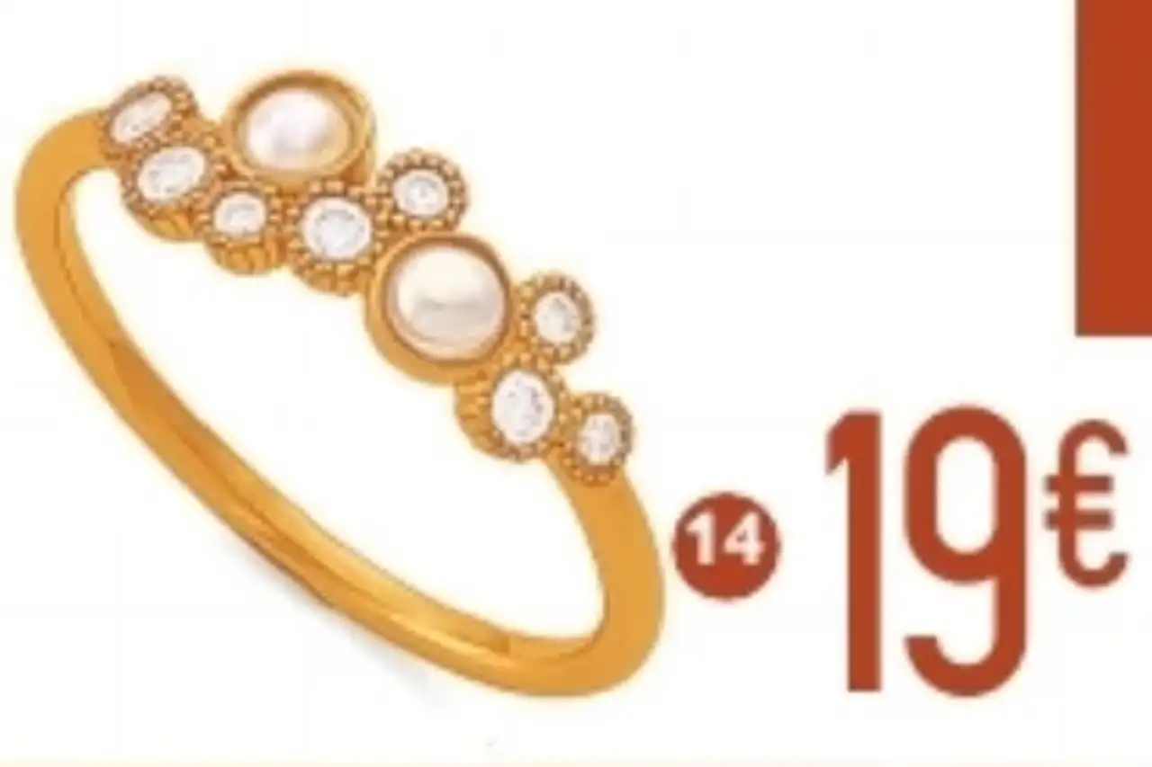 Bague en laiton doré, perles d'imitation et oxydes de zirconium le manège à bijoux