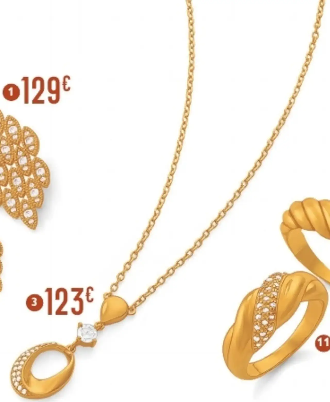 Collier en plaqué or, doré à l'or fin et oxydes de zirconium PO, 45 cm