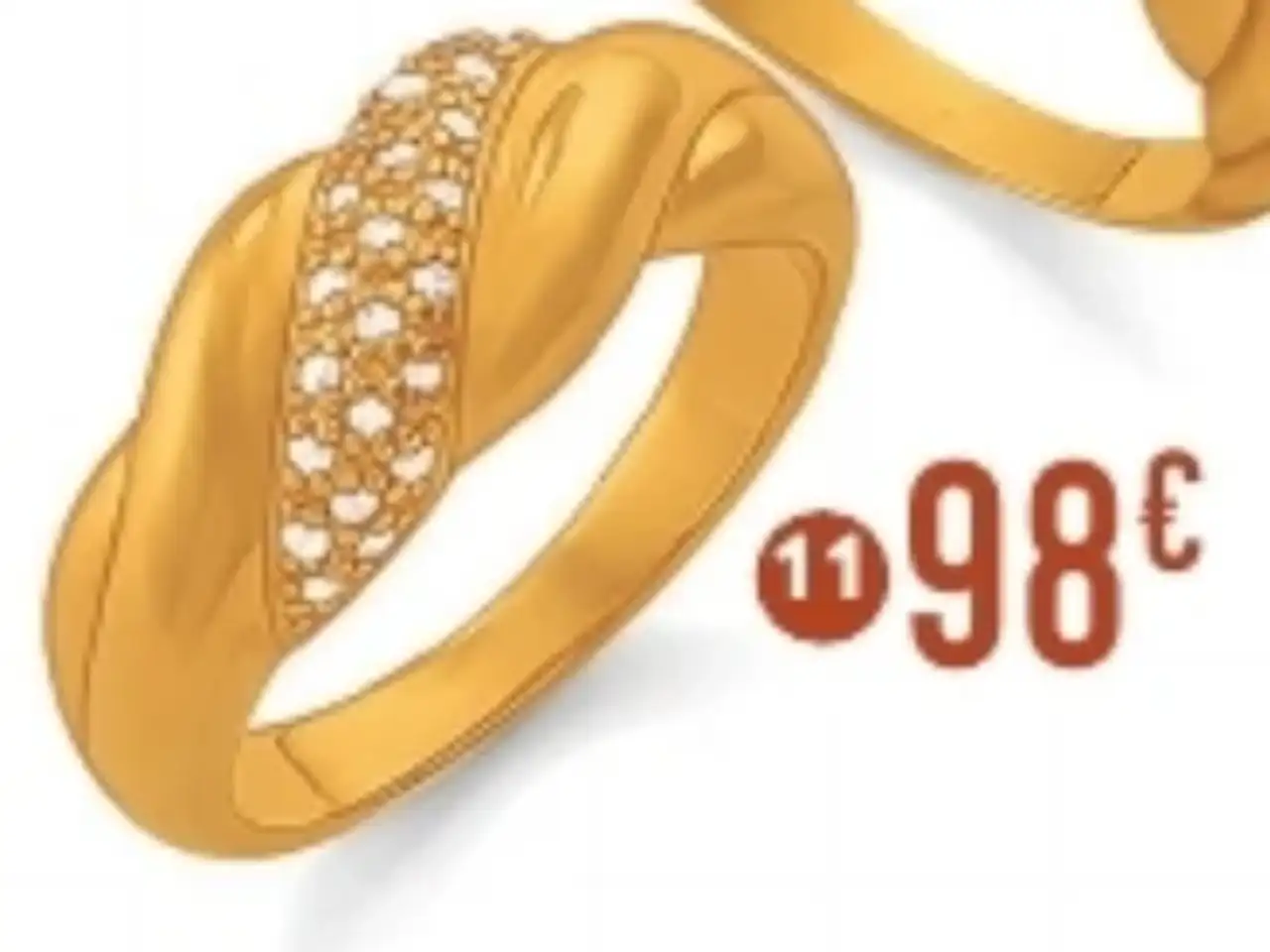 Bague en plaqué or, doré à l'or fin et oxydes de zirconium PO, taille 54