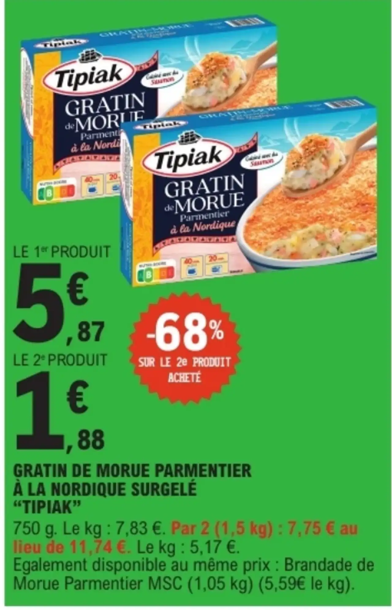 GRATIN DE MORUE PARMENTIER À LA NORDIQUE SURGELÉ "TIPIAK"