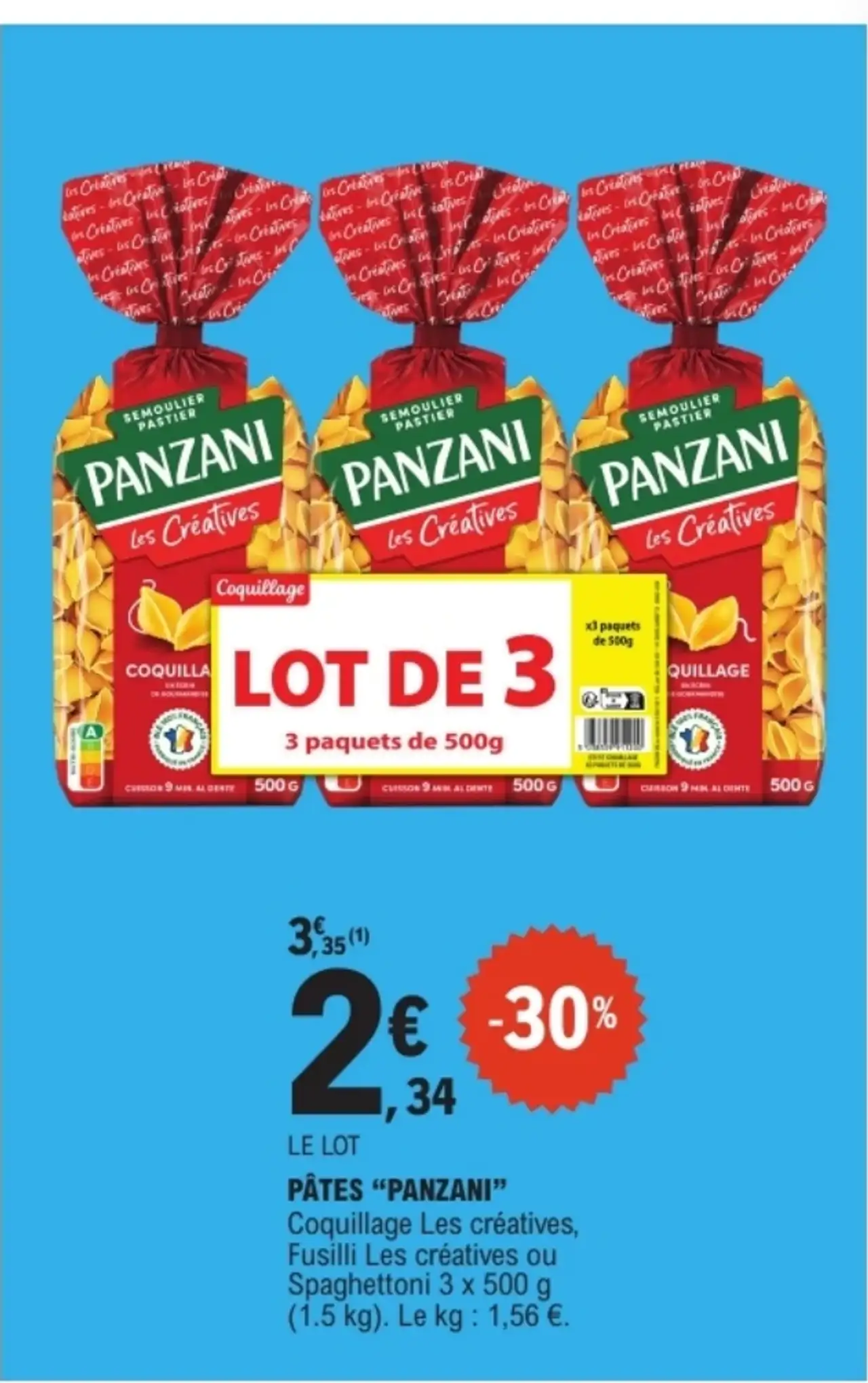 PÂTES “PANZANI” Coquillage Les créatives, Fusilli Les créatives ou Spaghettoni