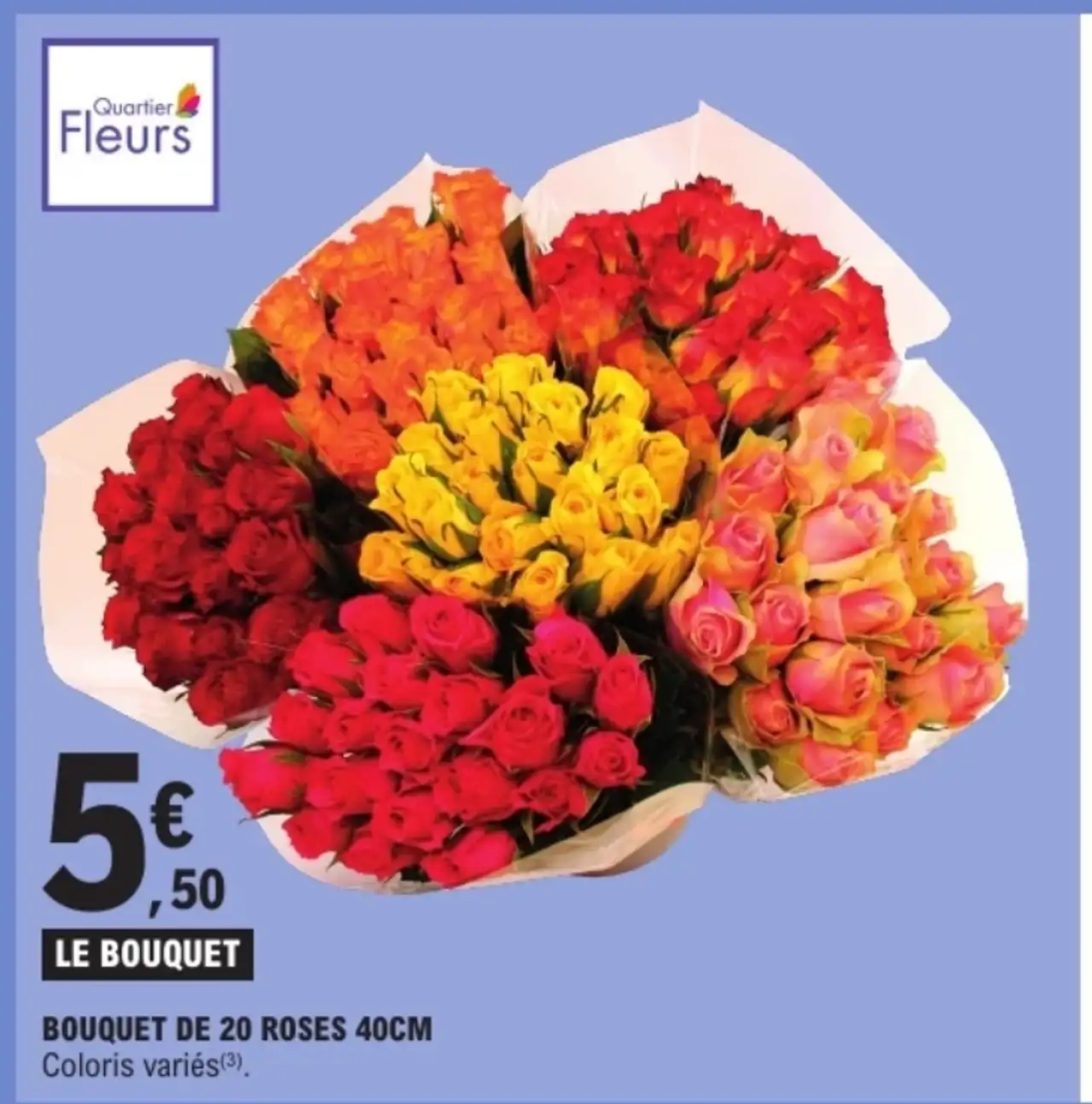 Bouquet de 20 roses 40cm Quartier Fleurs