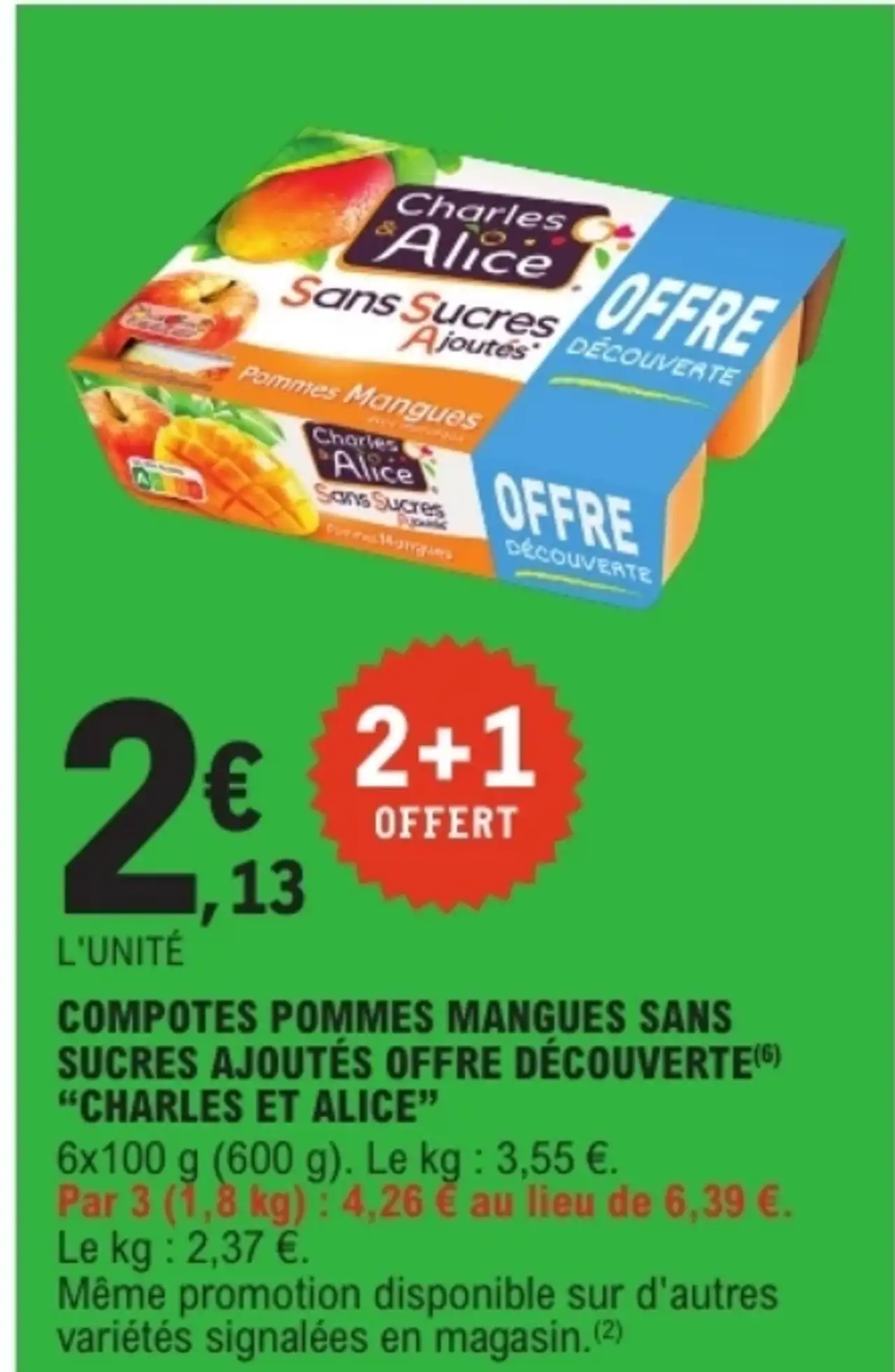 Compotes Pommes Mangues sans sucres ajoutés Charles et Alice