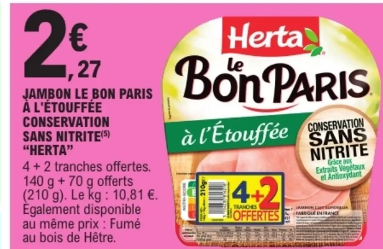 Jambon Le Bon Paris à l'étouffée conservation sans nitrite Herta