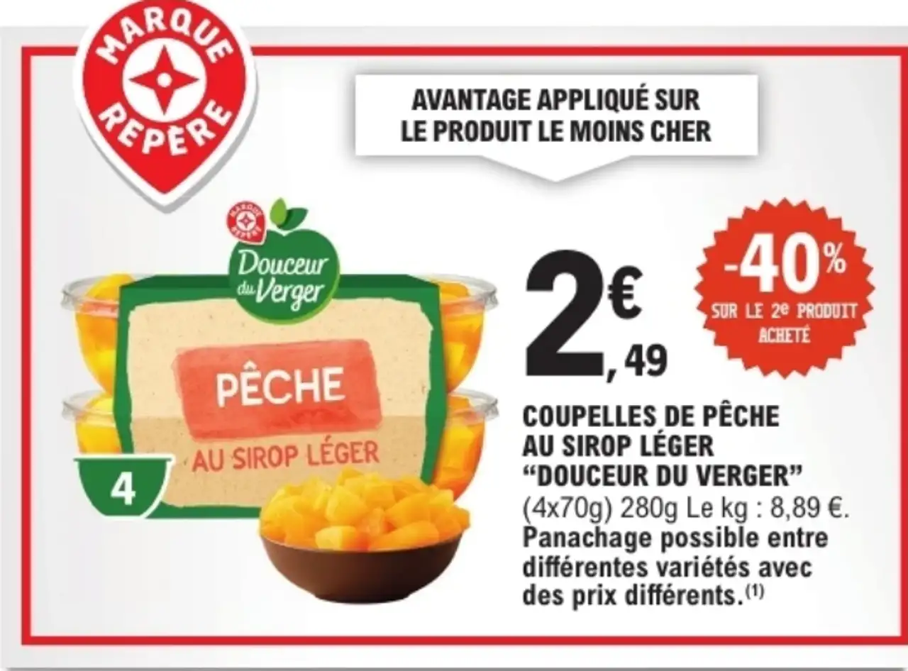 Coupelles de pêche au sirop léger Douceur du Verger