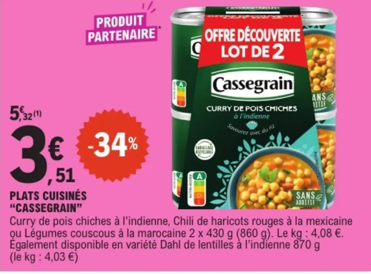 Plats cuisinés "Cassegrain" Curry de pois chiches à l'indienne