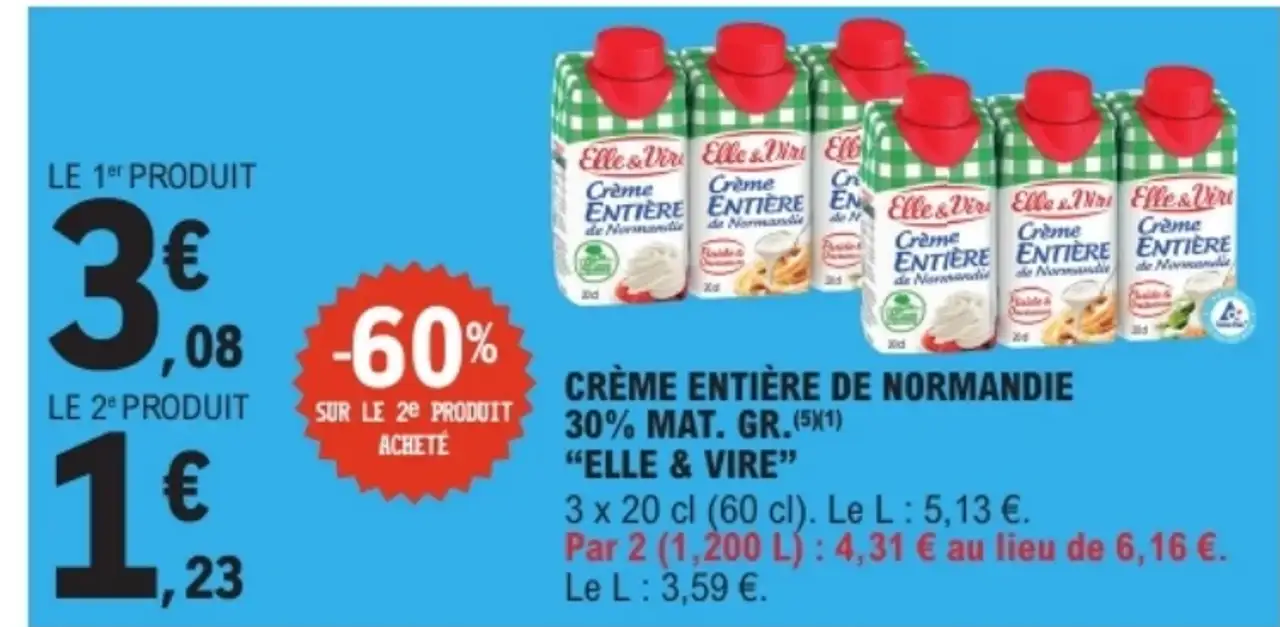 CRÈME ENTIÈRE DE NORMANDIE 30% MAT. GR. ELLE & VIRE