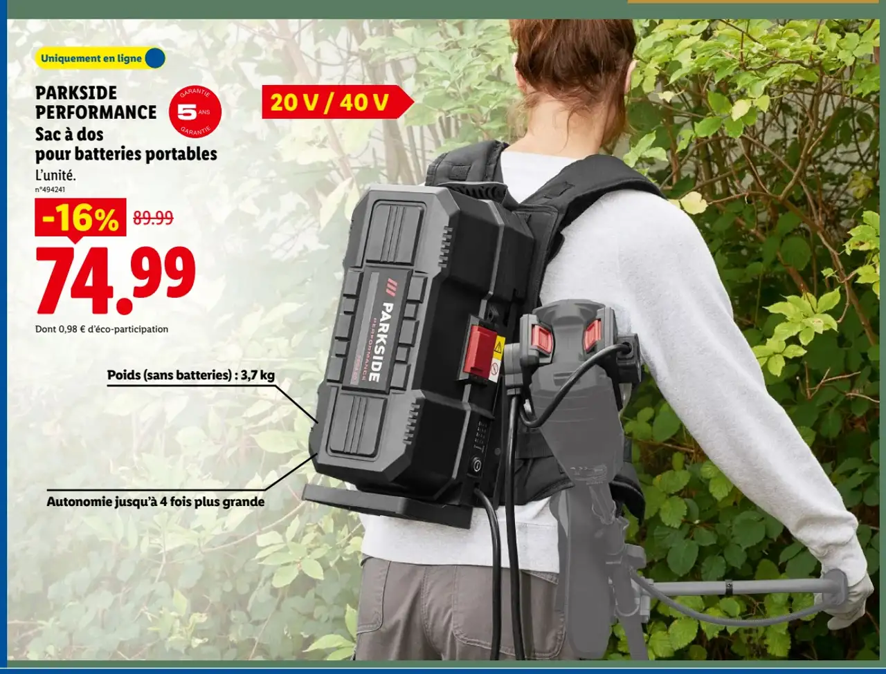 PARKSIDE PERFORMANCE Sac à dos pour batteries portables