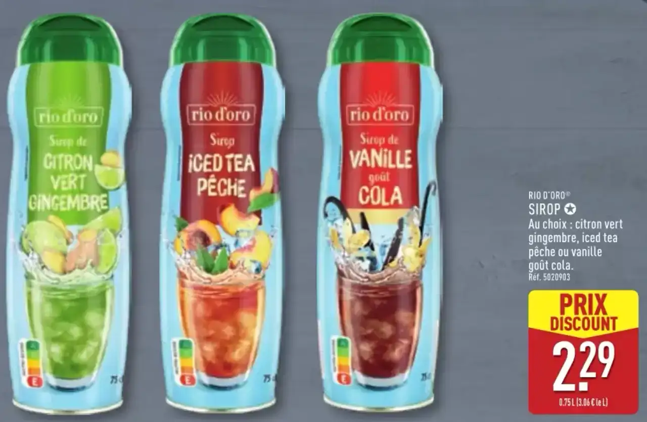Rio D'Oro Sirop au choix : citron vert gingembre, iced tea pêche ou vanille goût cola