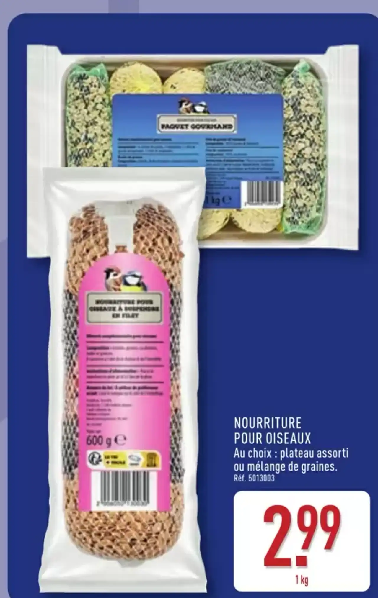 Nourriture pour oiseaux (Plateau assorti ou mélange de graines)
