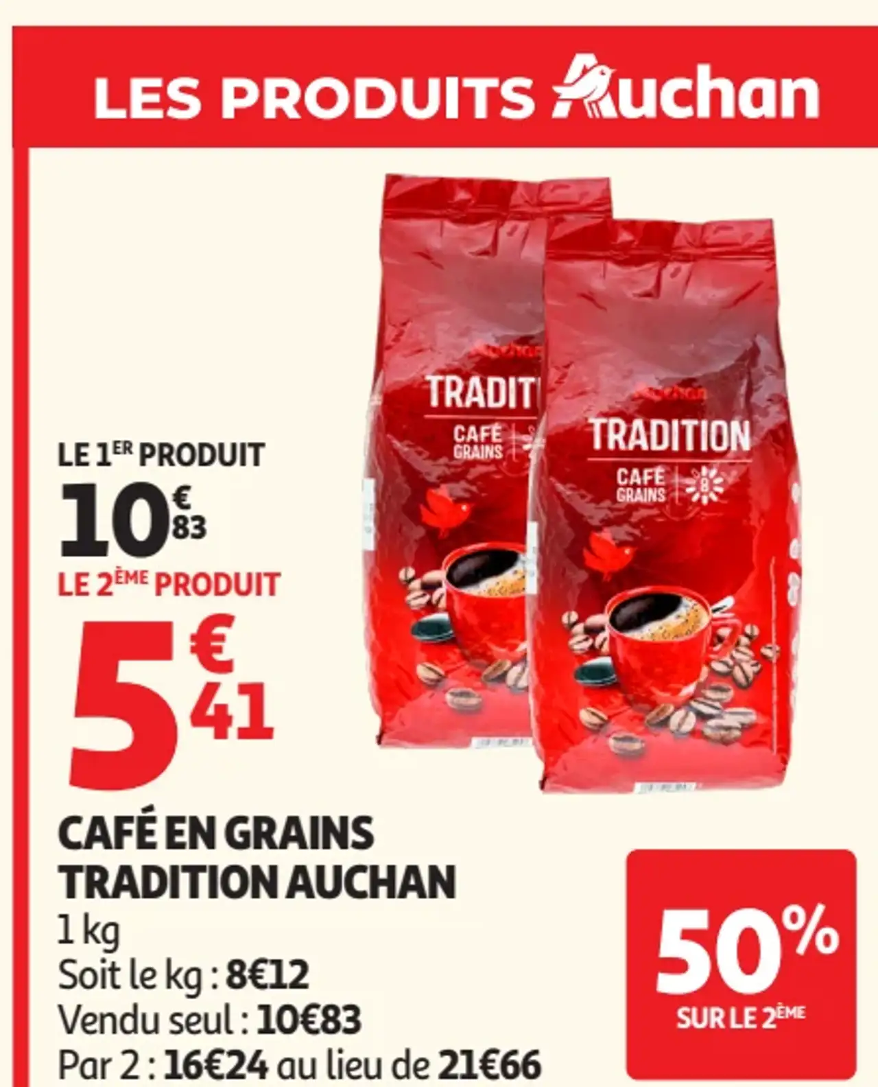 Café en grains Tradition Auchan