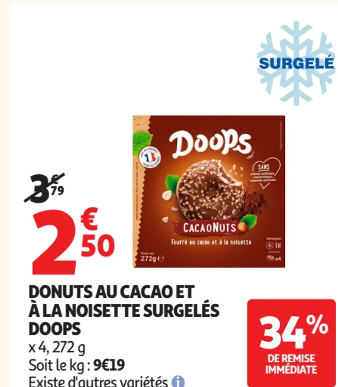 Donuts au cacao et à la noisette surgelés Doops