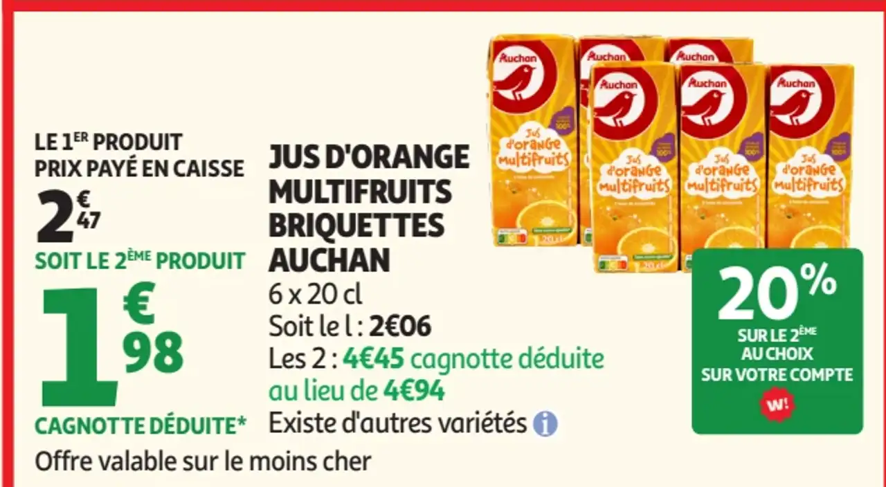 JUS D'ORANGE MULTIFRUITS BRIQUETTES AUCHAN