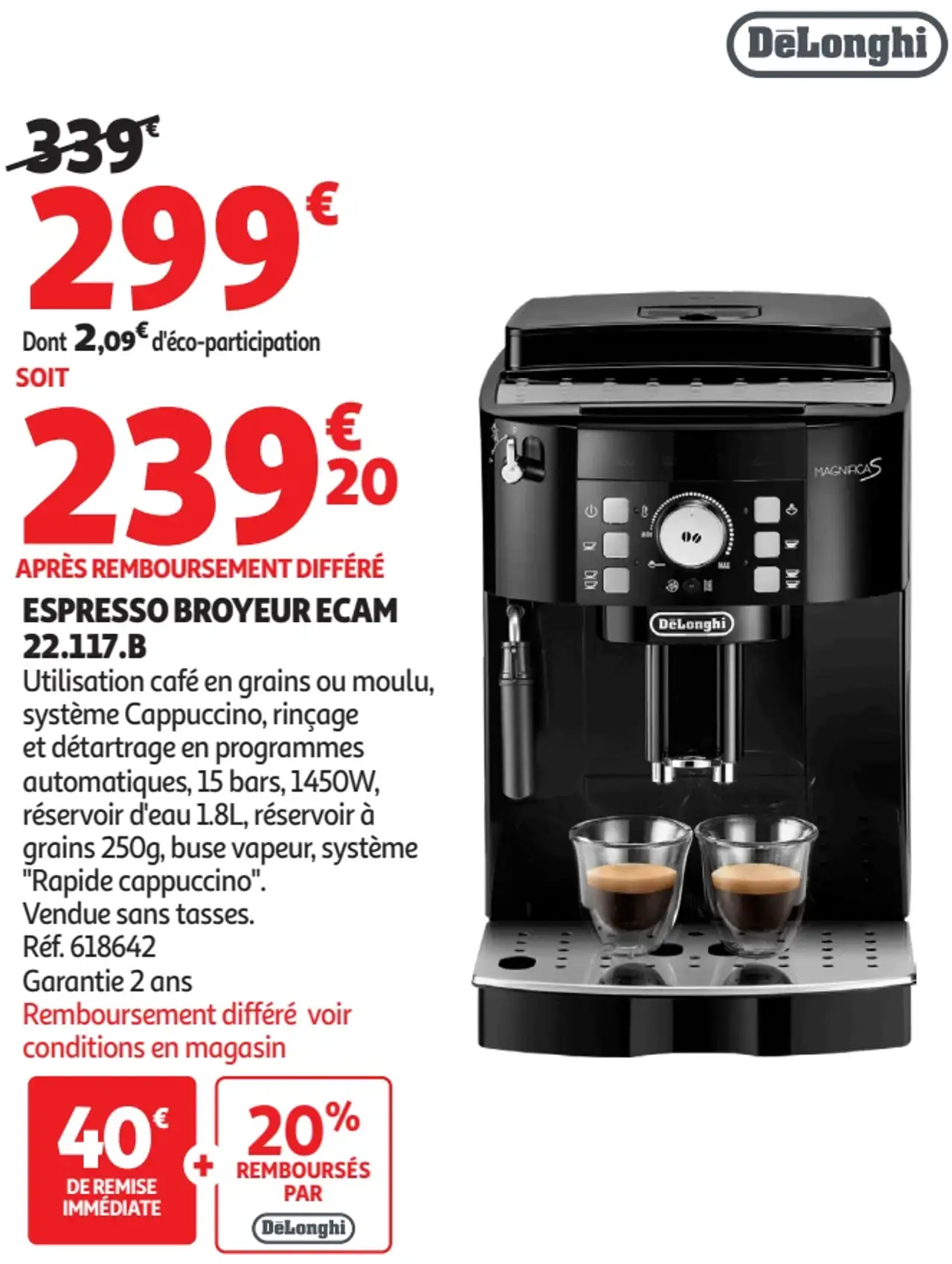 Espresso Broyeur DeLonghi ECAM 22.117.B