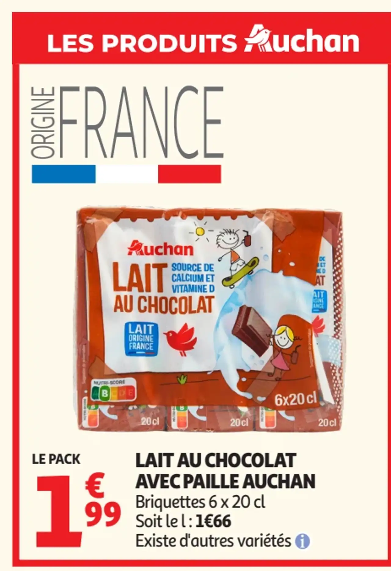 LAIT AU CHOCOLAT AVEC PAILLE AUCHAN