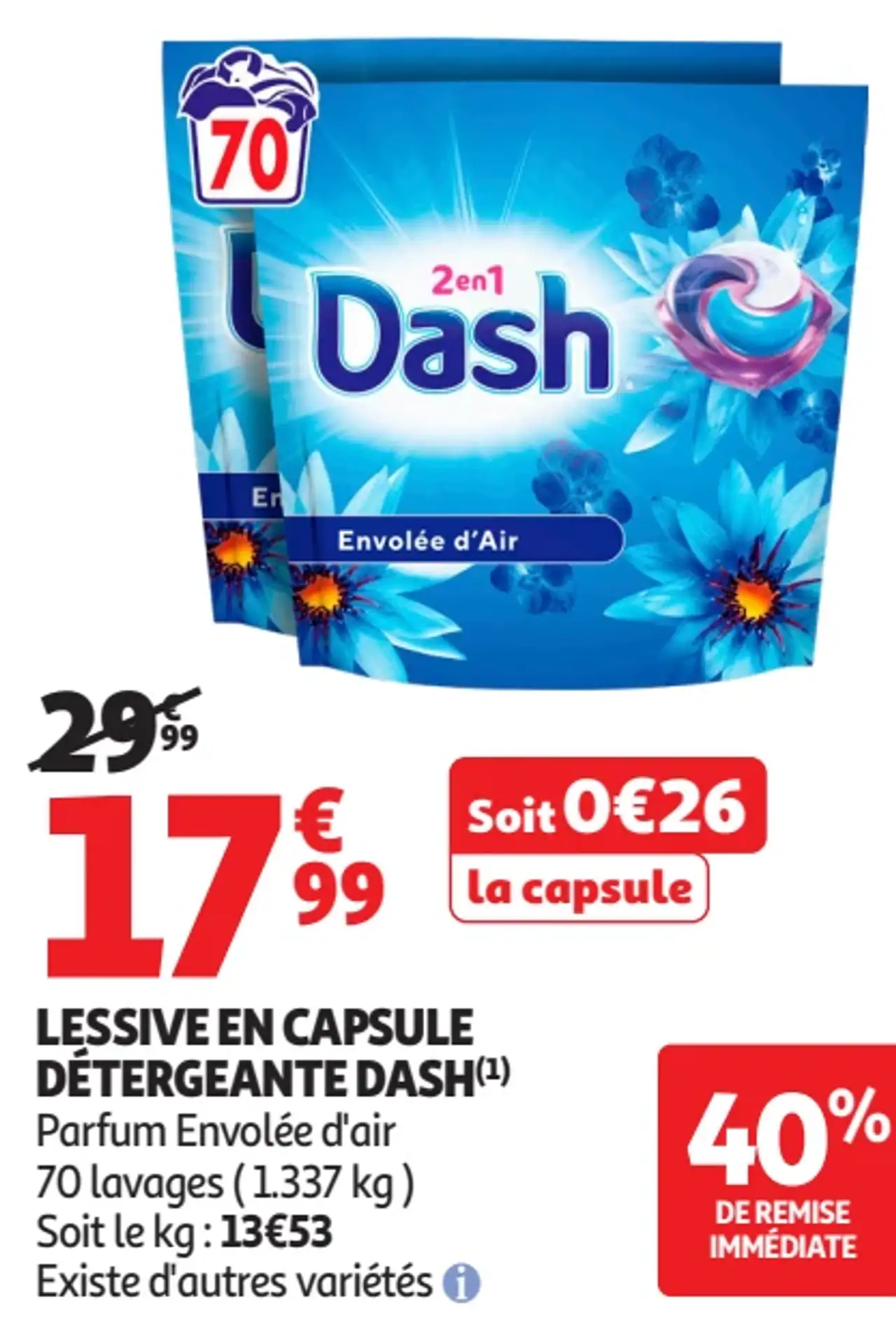 Lessive en capsule Détergeante Dash Parfum Envolée d'air