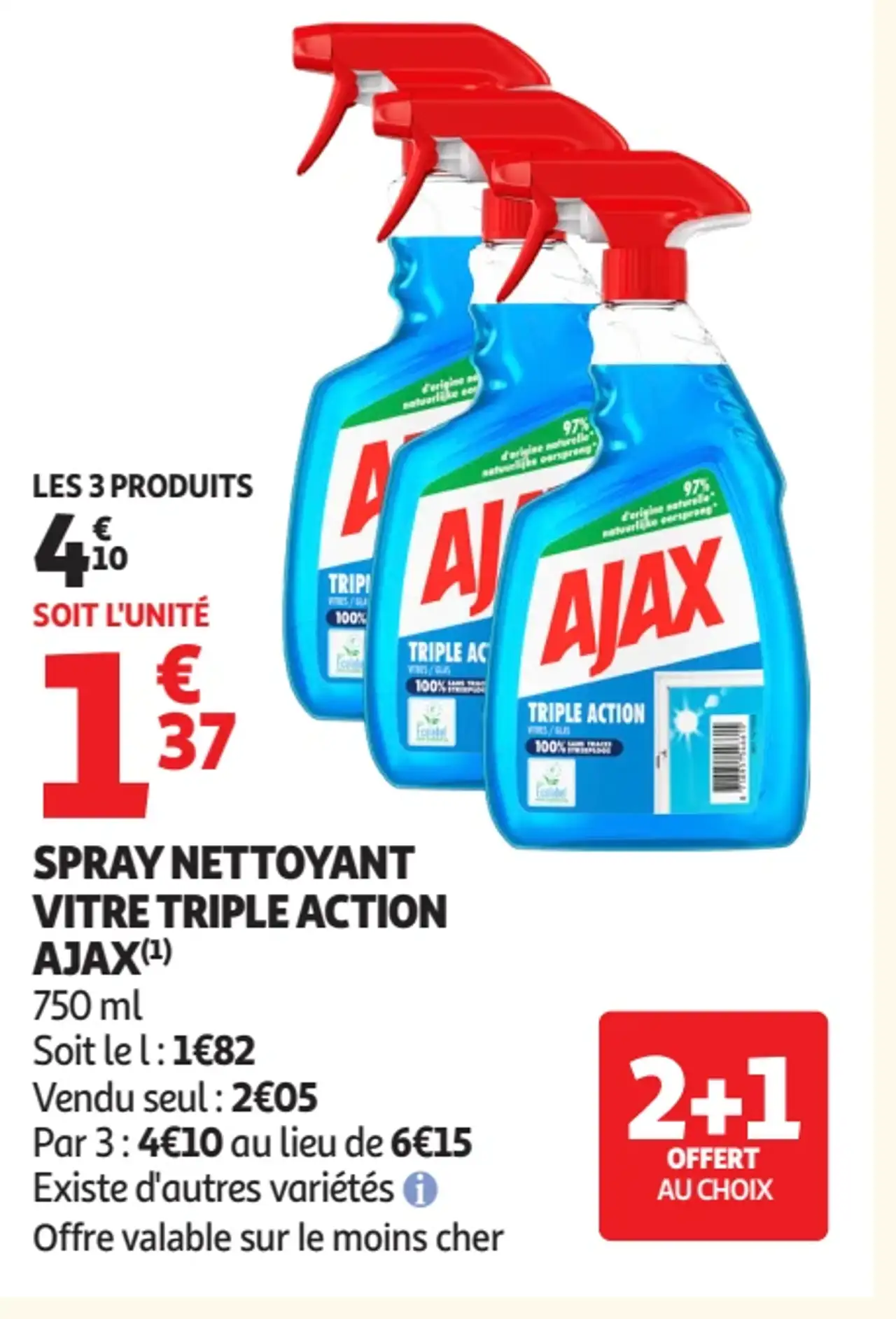 Spray nettoyant vitre triple action Ajax