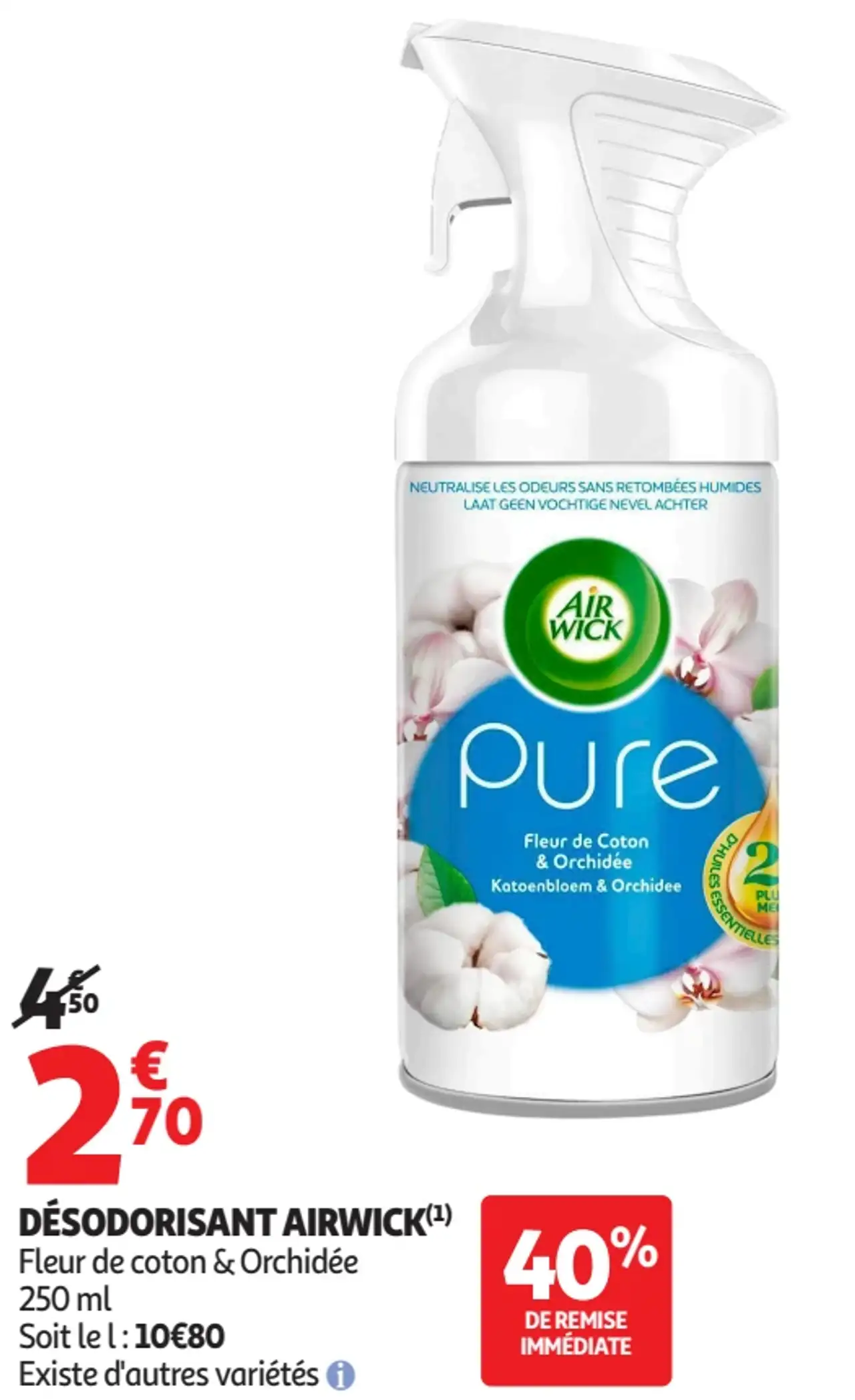 Désodorisant Air Wick Pure Fleur de coton & Orchidée