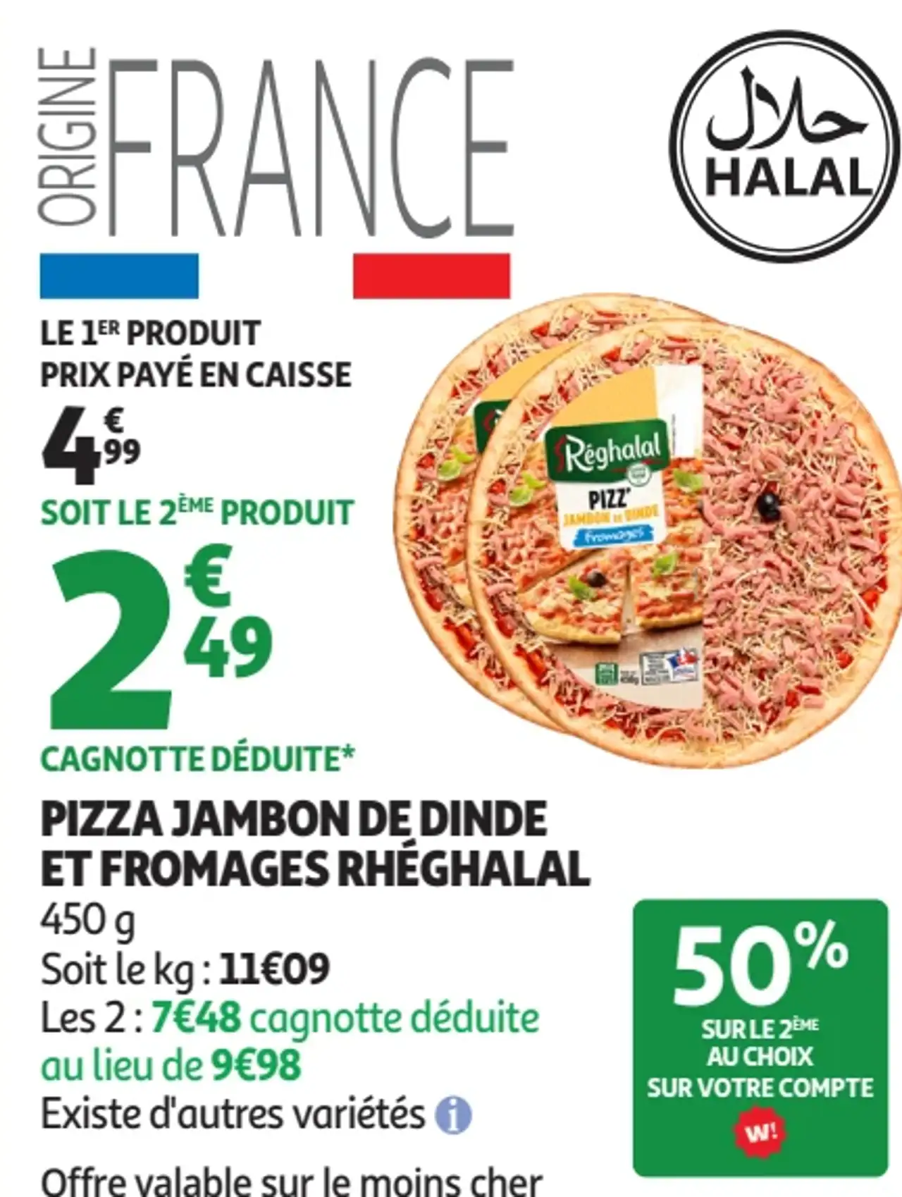 Pizza Jambon de Dinde et Fromages Rhéghalal
