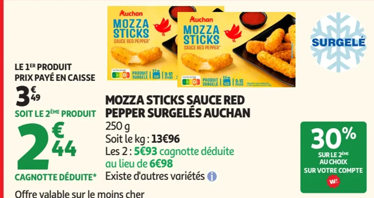 Mozza sticks sauce red pepper surgelés Auchan