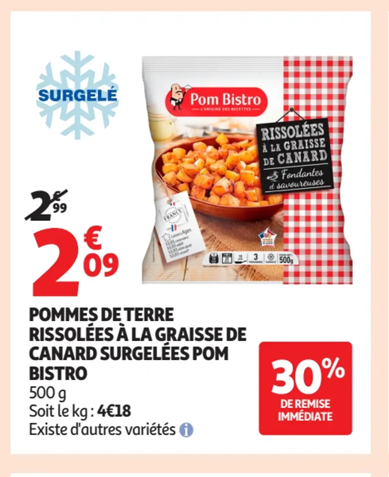 POMMES DE TERRE RISSOLÉES À LA GRAISSE DE CANARD SURGELÉES POM BISTRO