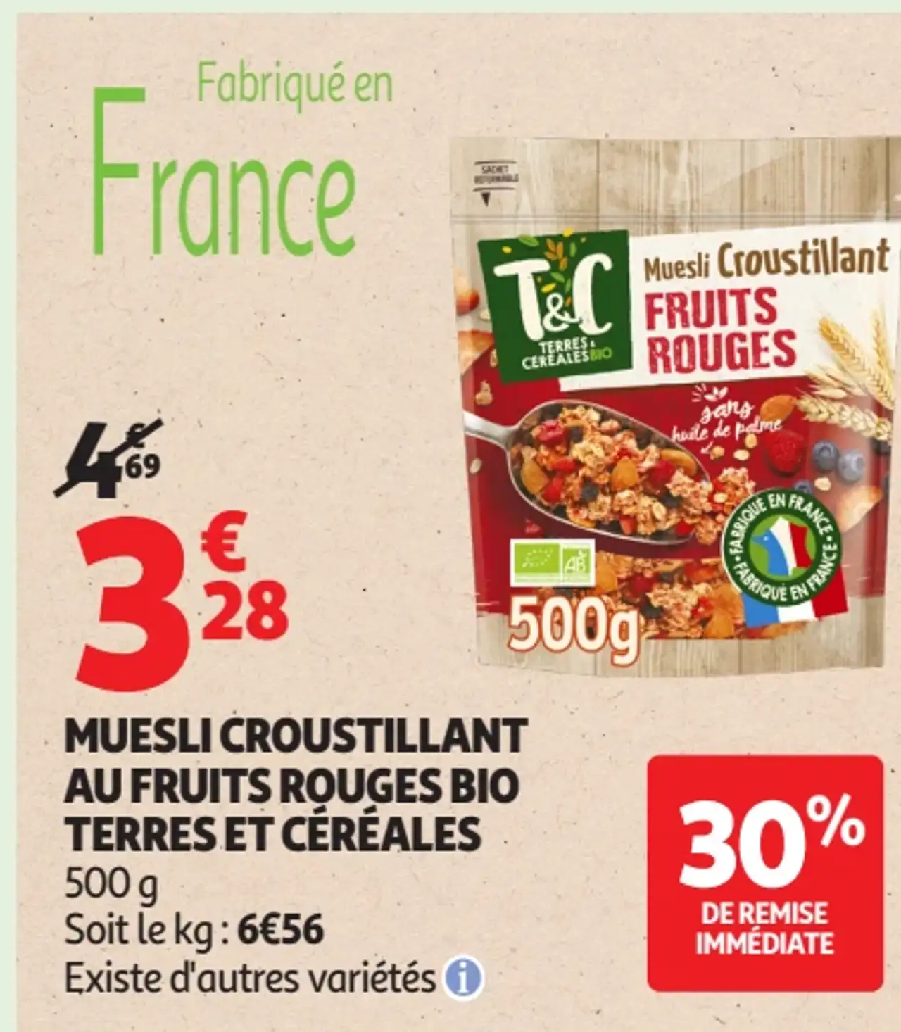 Muesli croustillant aux fruits rouges bio Terres et Céréales