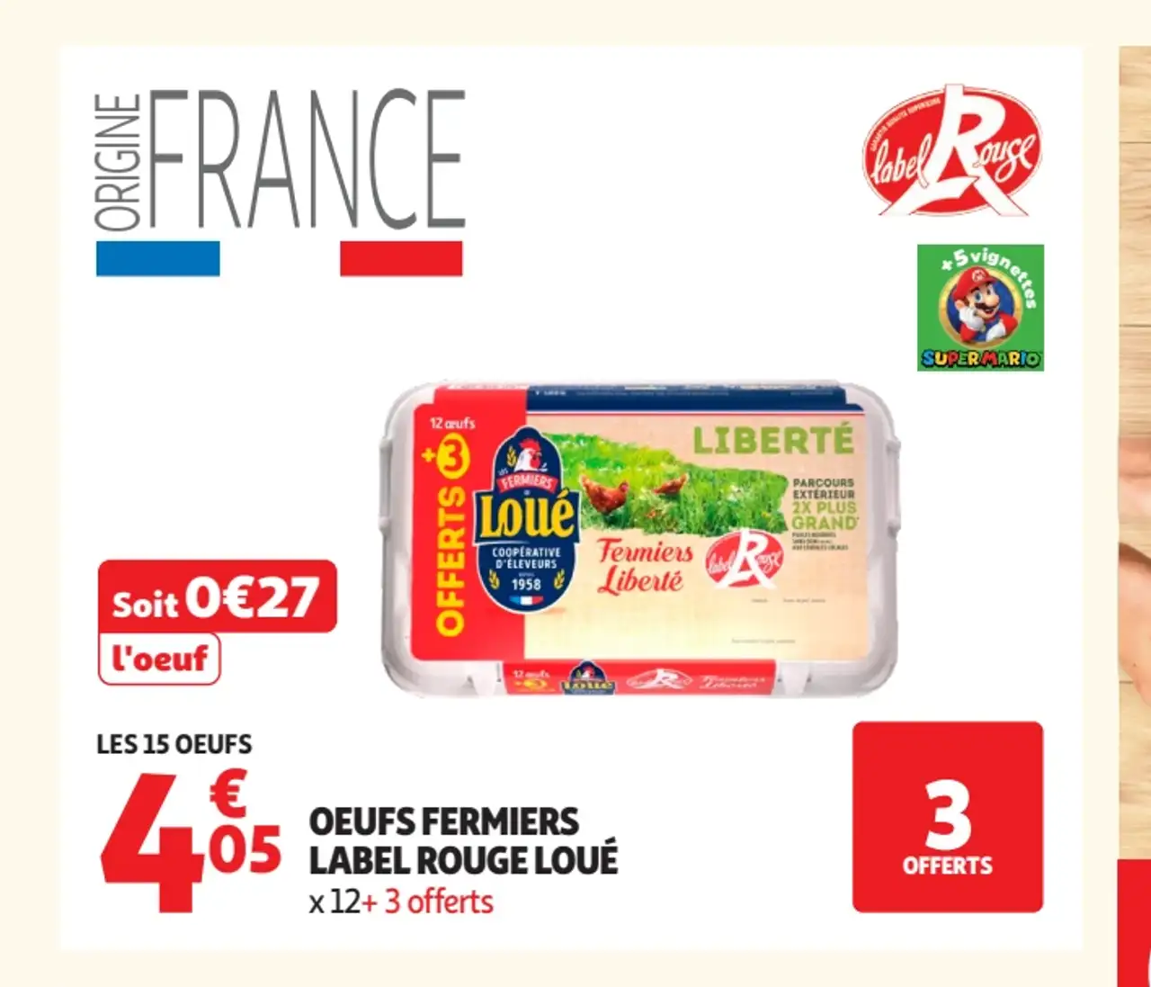 Oeufs fermiers Label Rouge Loué x12 + 3 offerts