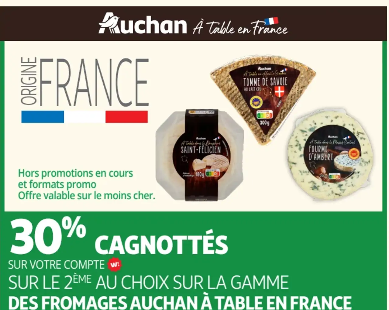 Gamme des fromages Auchan À Table en France