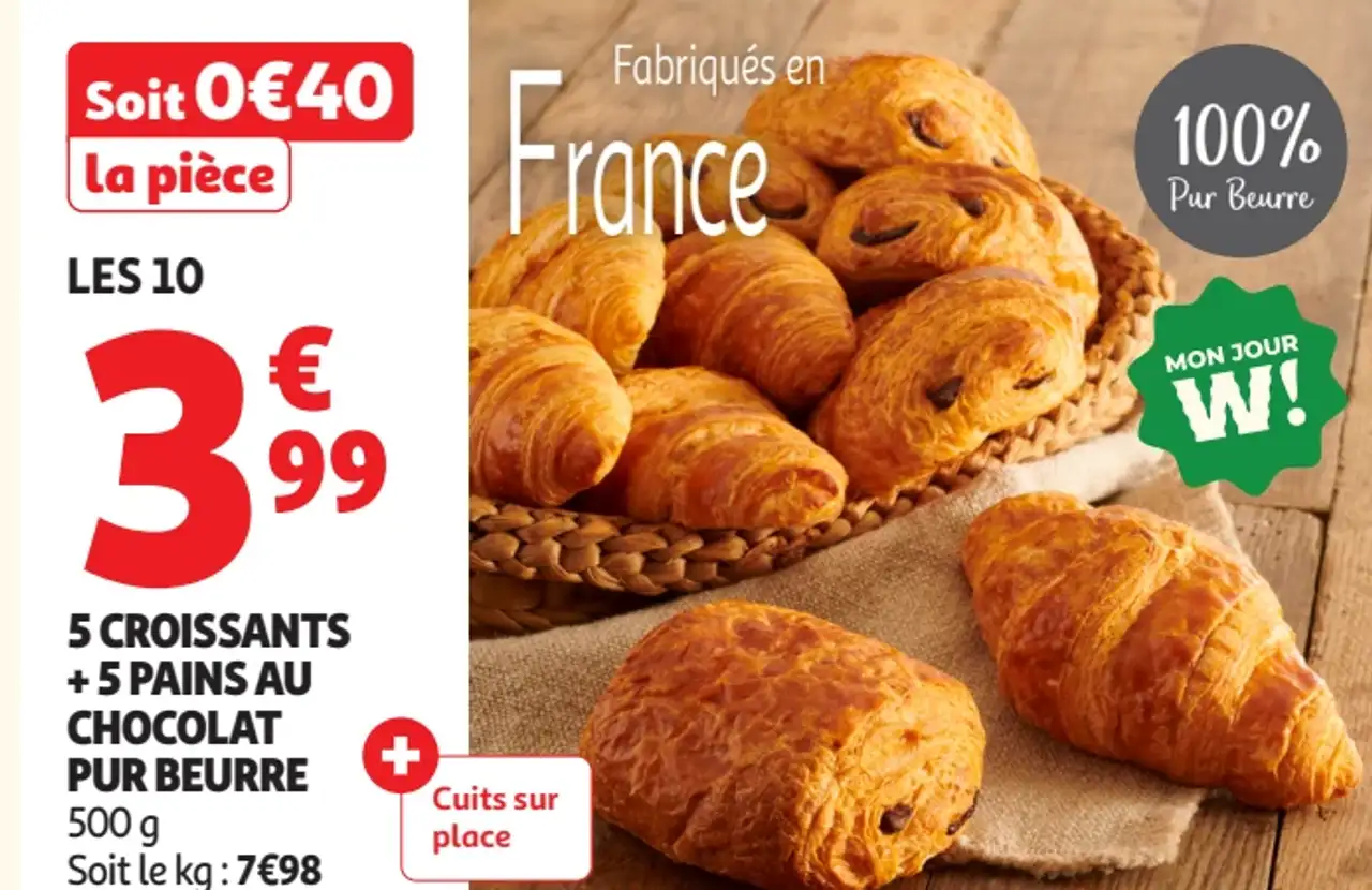 5 Croissants + 5 Pains au chocolat pur beurre