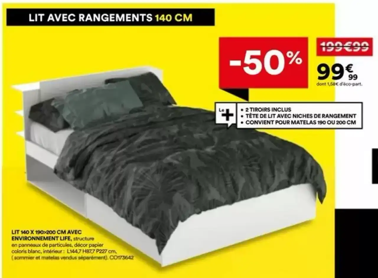 Lit avec rangements 140 cm Life