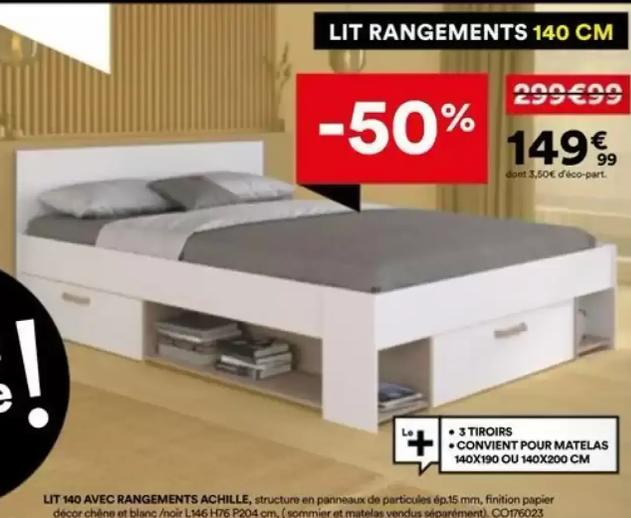 Lit avec rangements 140 cm Achille