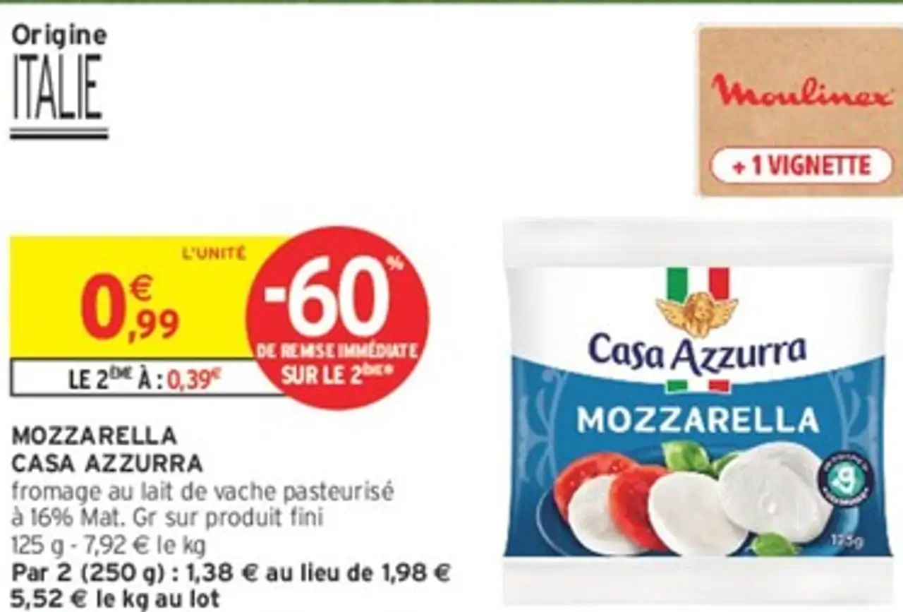 Mozzarella Casa Azzurra fromage au lait de vache pasteurisé