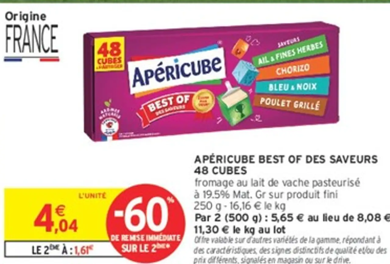 Apéricube Best of des saveurs 48 cubes fromage au lait de vache pasteurisé