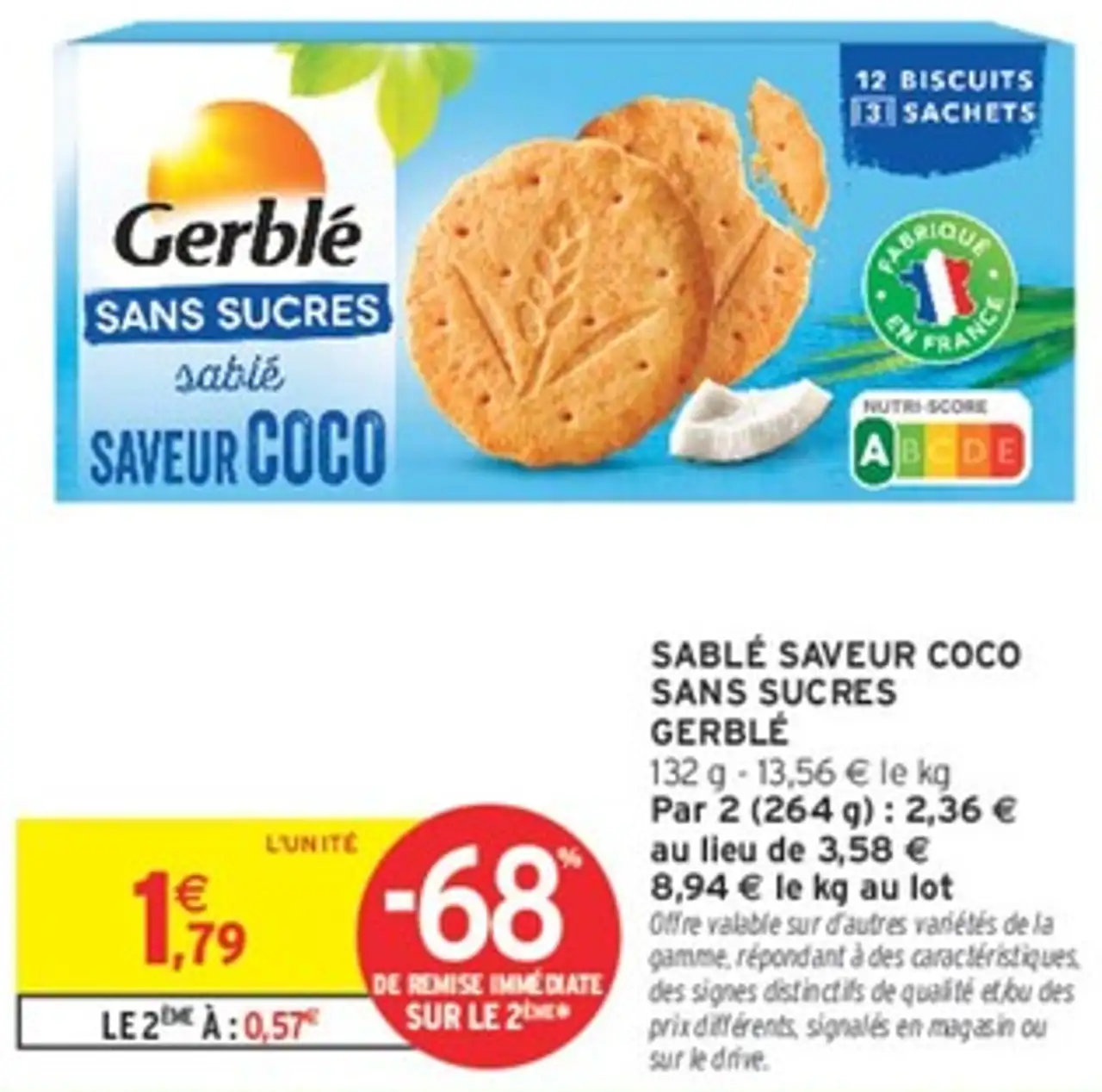 SABLÉ SAVEUR COCO SANS SUCRES GERBLÉ