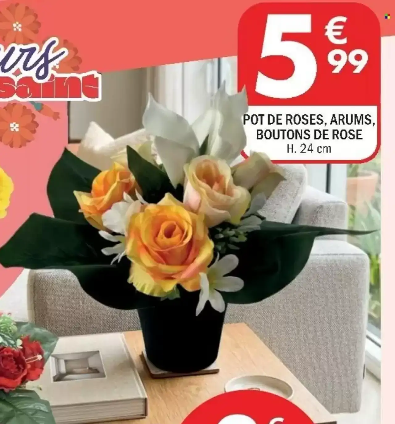 POT DE ROSES, ARUMS, BOUTONS DE ROSE