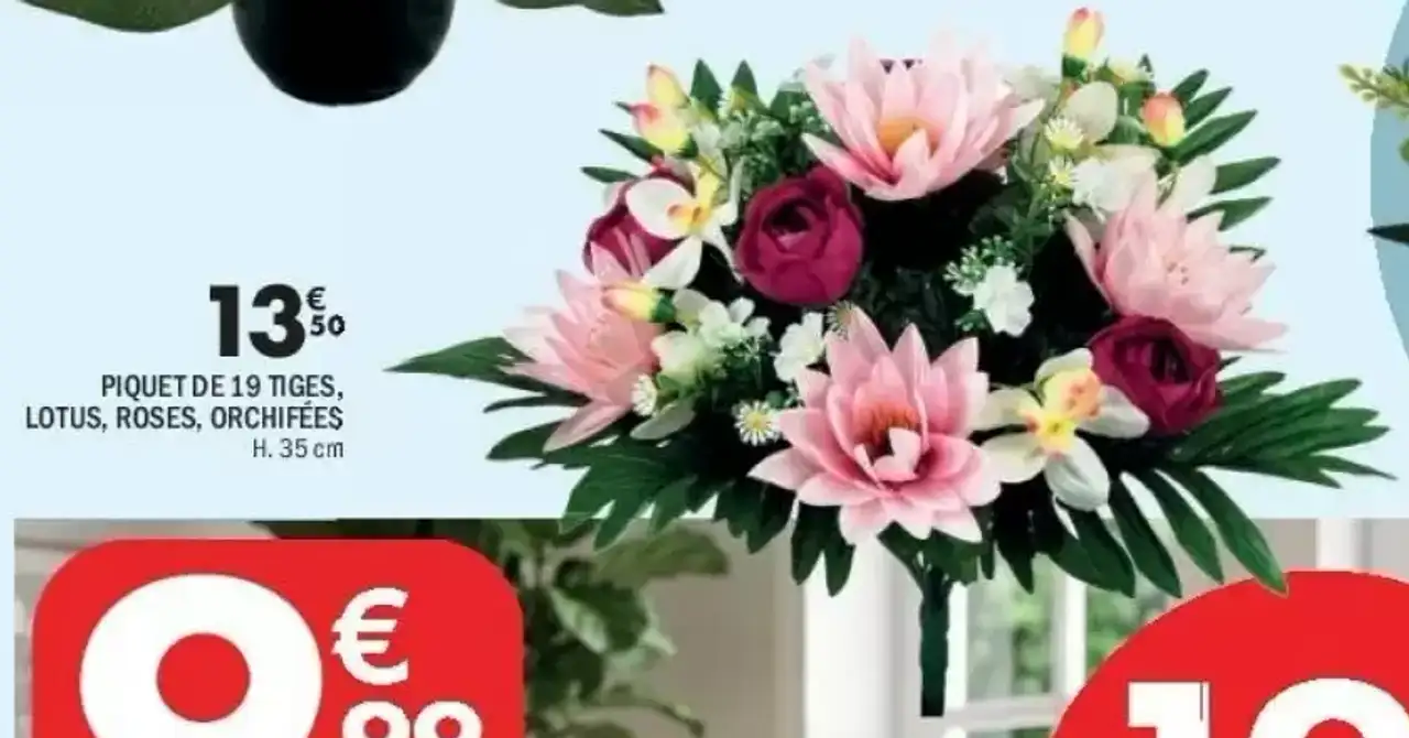 Piquet de 19 tiges, lotus, roses, orchidées H. 35 cm