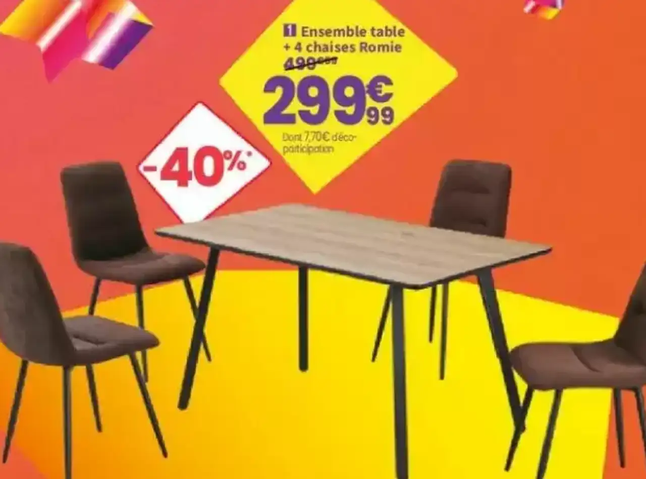 Ensemble table + 4 chaises Romie