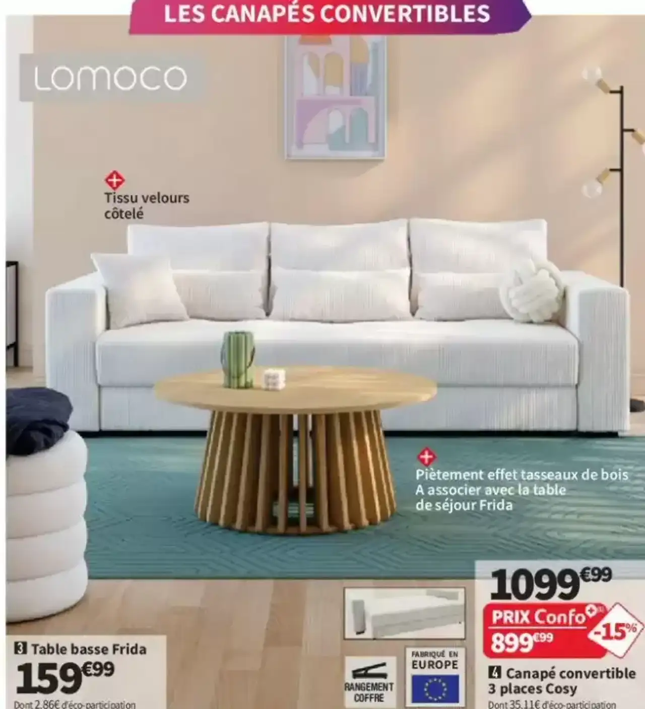 Lomoco Canapé convertible 3 places Cosy
