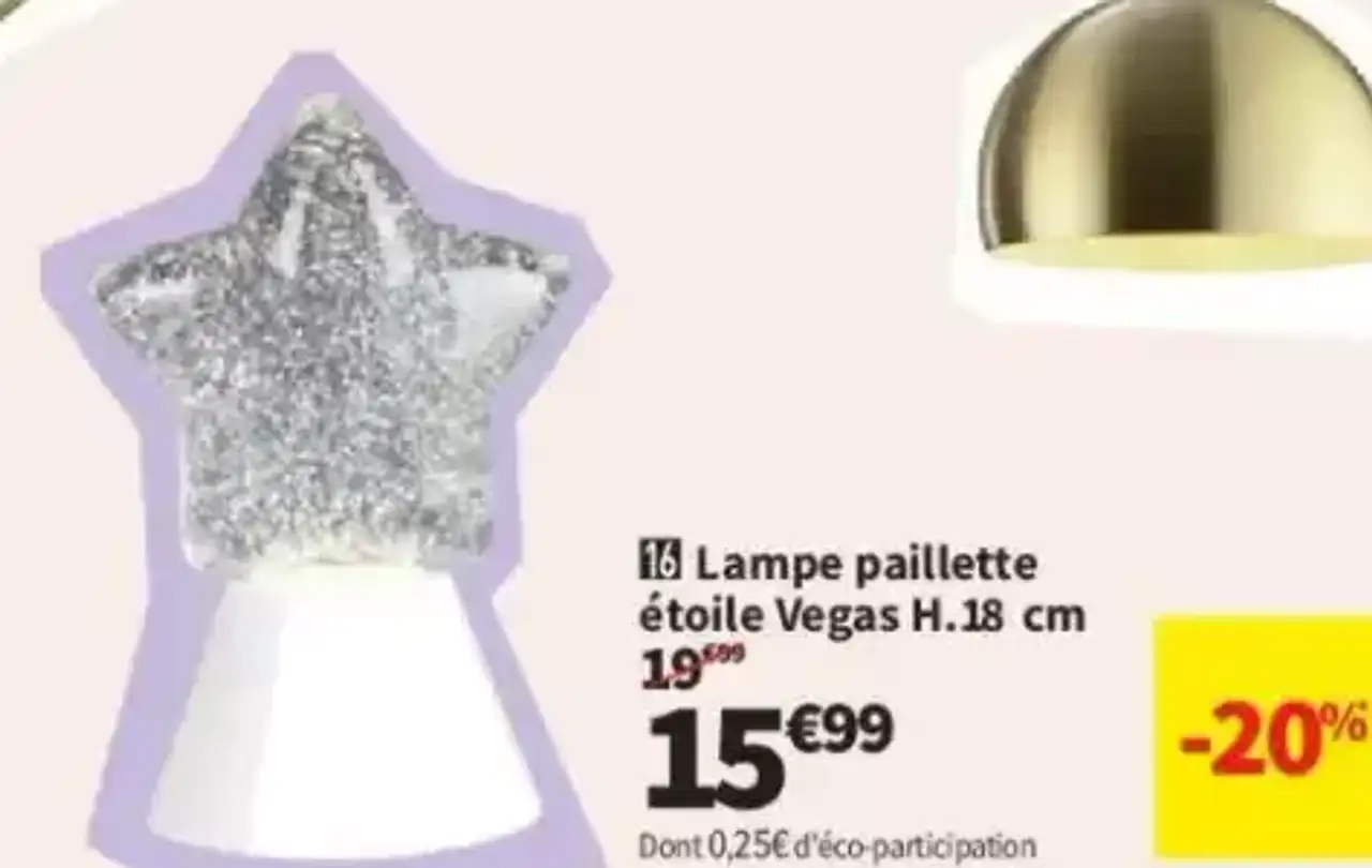 Lampe paillette étoile Vegas H.18 cm