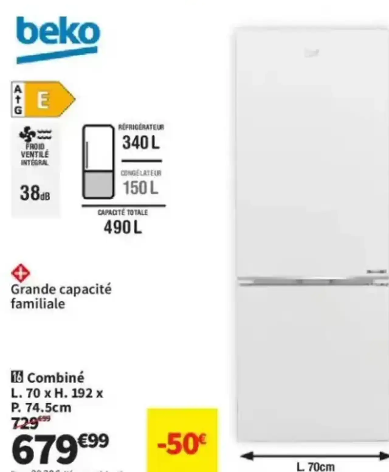 Beko Combiné B3RCNE564HW Réfrigérateur