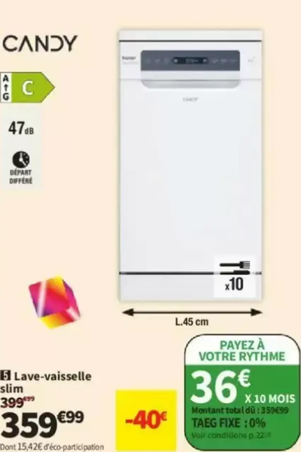 Lave-vaisselle slim Candy CFOC7SBOFW