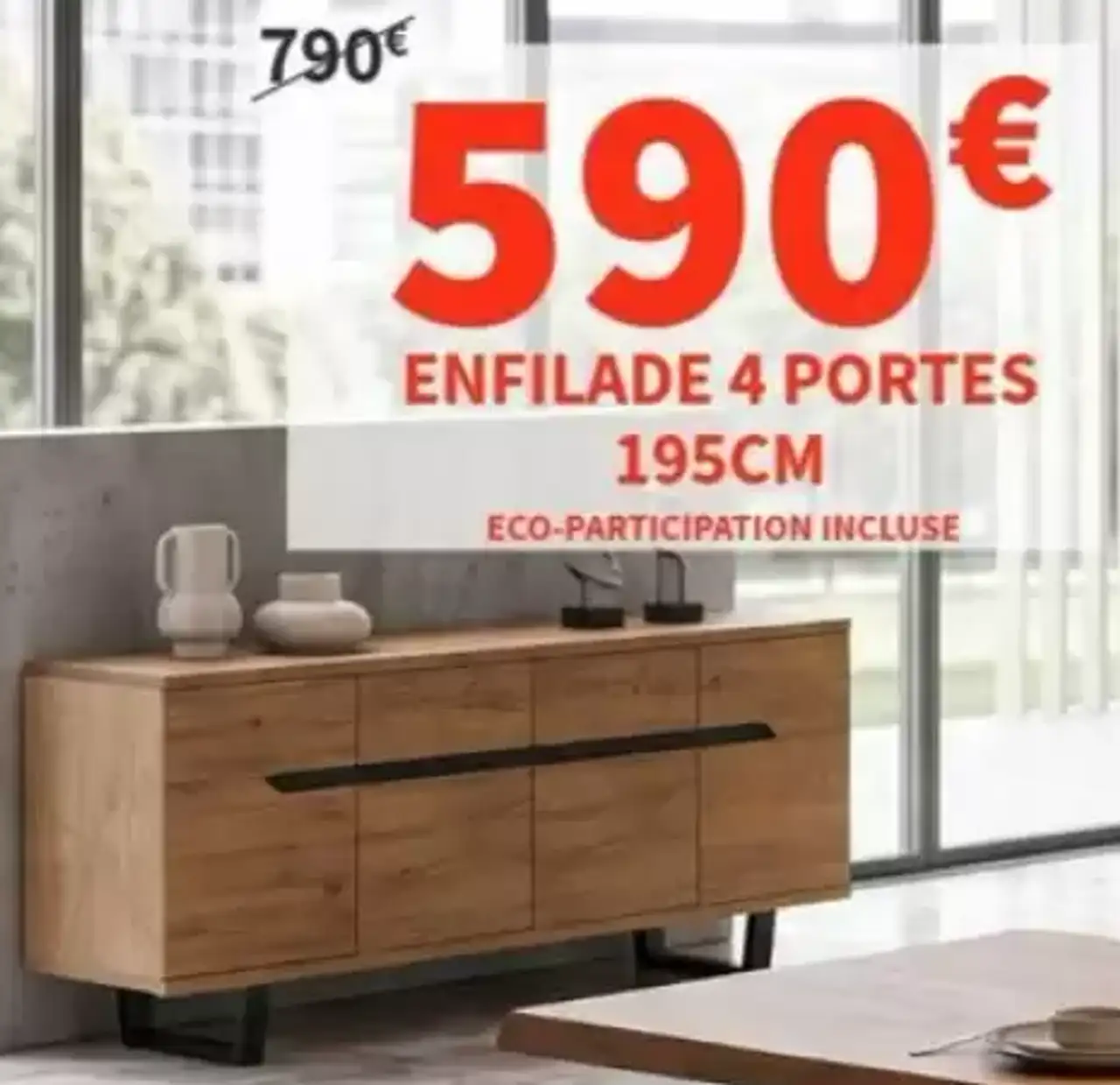 Enfilade 4 portes 195cm Esprit industriel