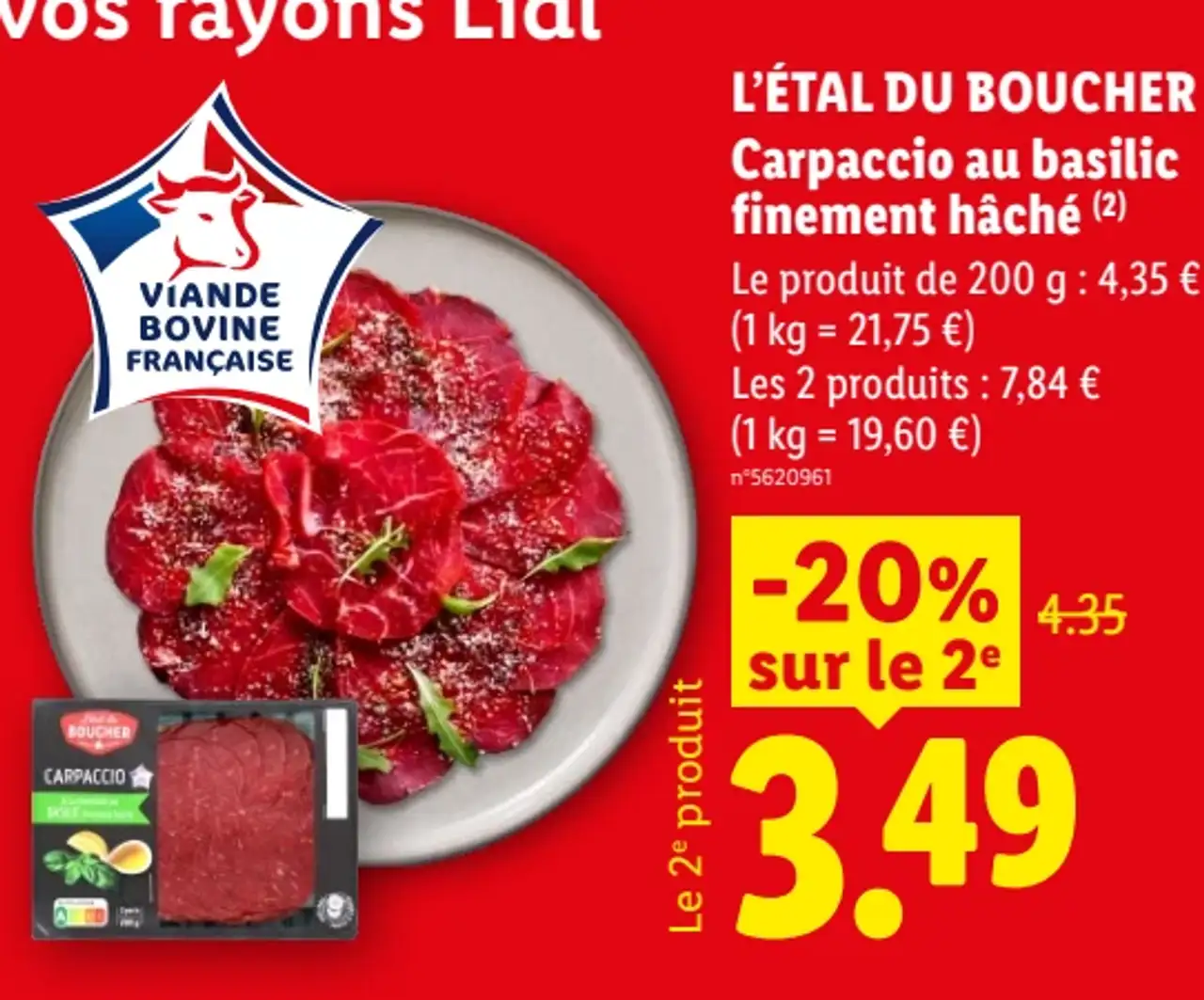 L'Étal du Boucher Carpaccio au basilic finement hâché