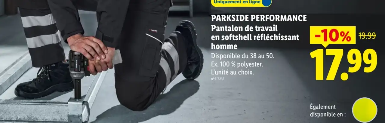 PARKSIDE PERFORMANCE Pantalon de travail softshell réfléchissante homme