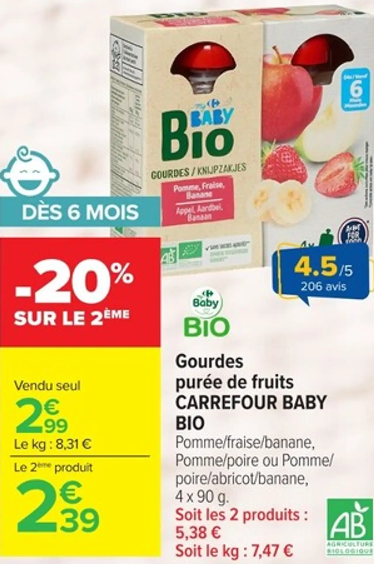 Gourdes purée de fruits CARREFOUR BABY BIO